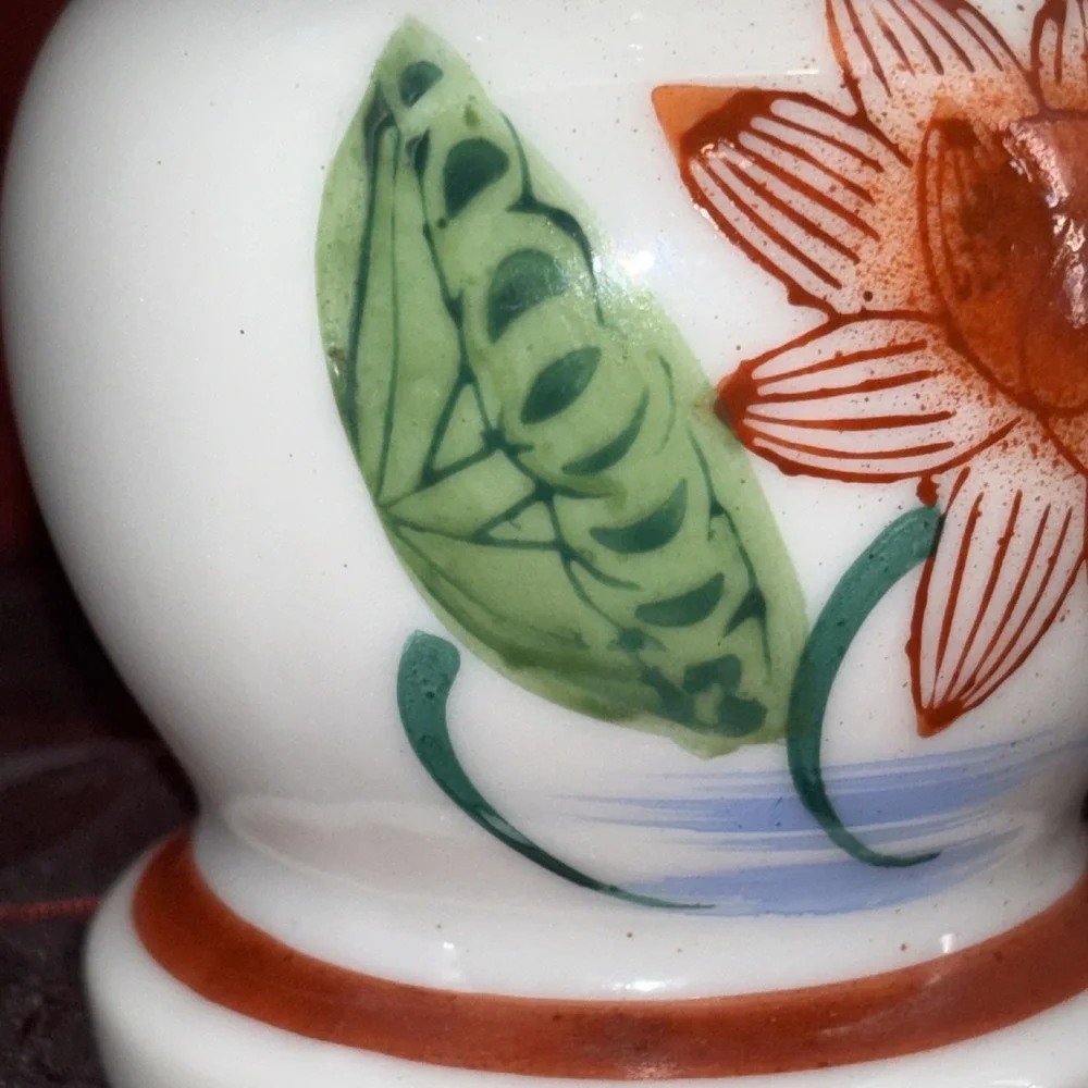 Vintage Japanese Buddhist Altar Lotus Flower Bud Vase Hand Painted Made In Japan